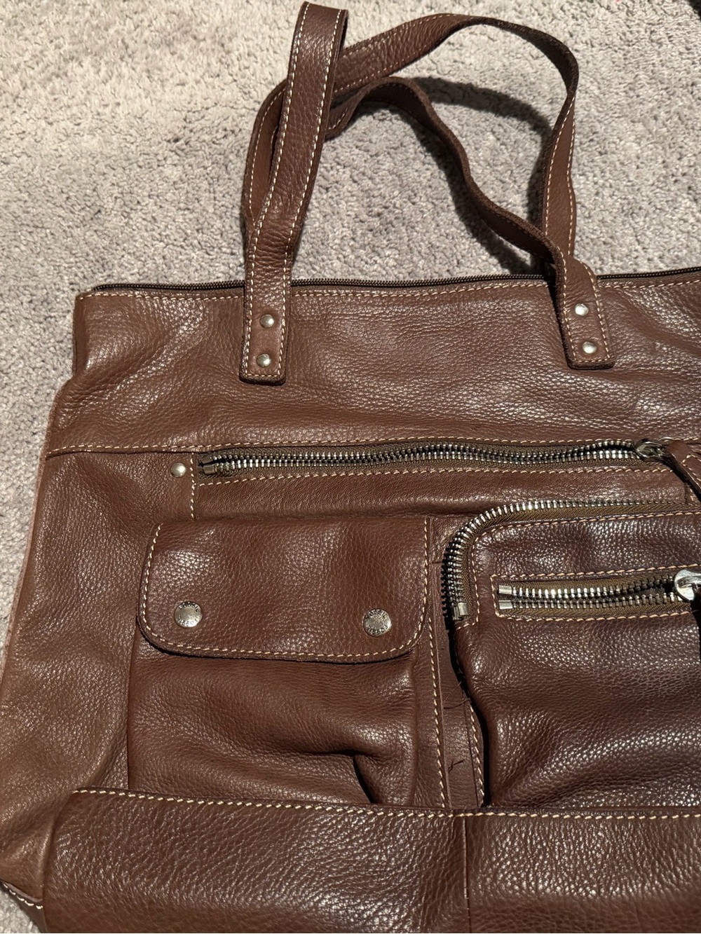 Fossil Brown Leather Messenger Bag with Front Pockets